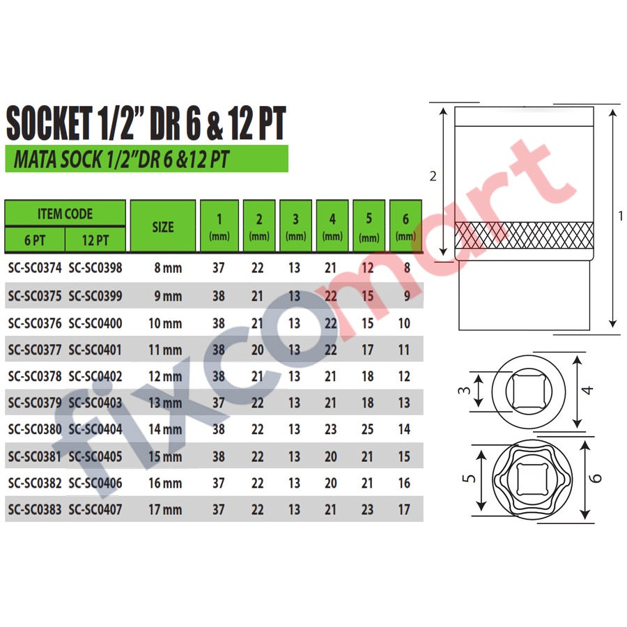 TEKIRO Socket / Mata Sock 1/2 Inch DR 6PT / 6 PT 8 - 19 MM - 16 MM 6PT