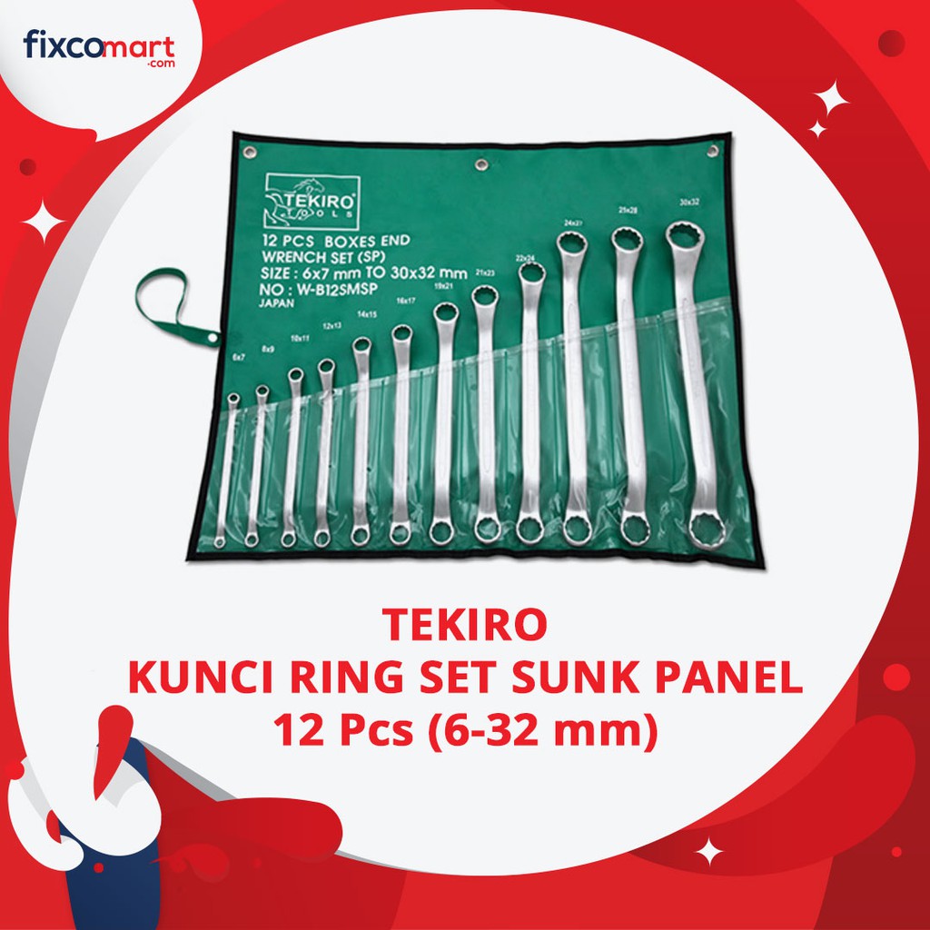 Tekiro Kunci Ring Sunk Panel Set 12 Pcs (6-32 Mm) / Kunci Ring Set