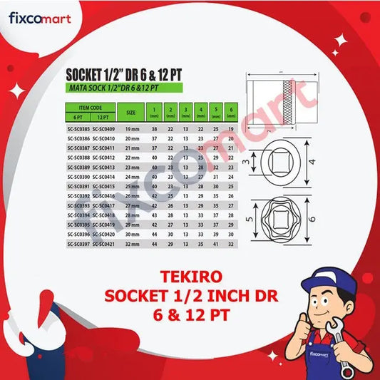 Tekiro Mata Sock 1/2 Inch 29 mm 6PT FIXCOMART