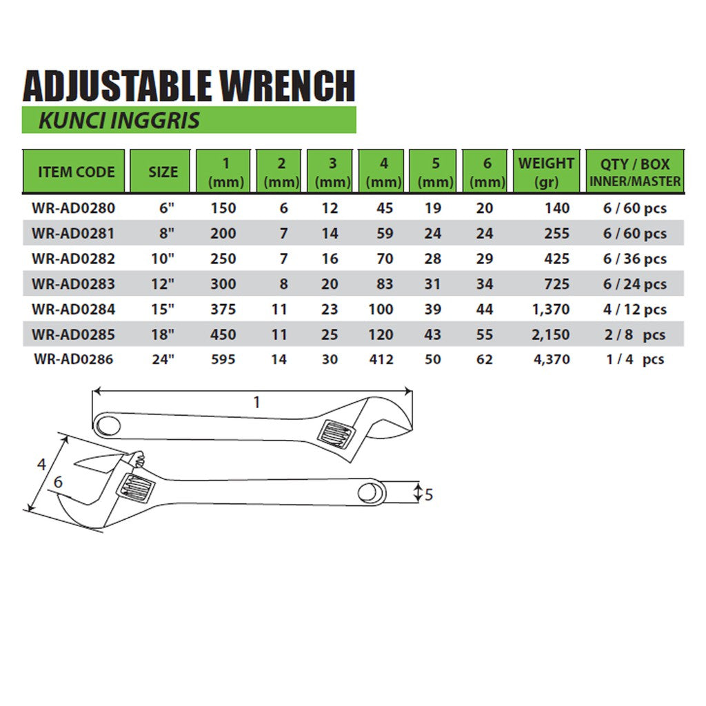 Tekiro Kunci Inggris 12 Inch Tipe Eu (Chrome) / Adjustable Wrench