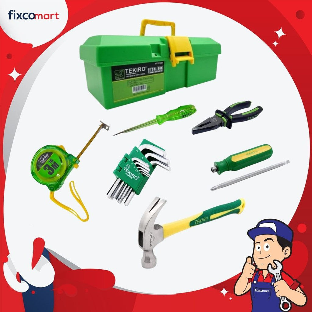 TEKIRO Paket Tekiro Tool Set Rumah Tangga Obeng Tang Meteran Palu Kunci L Toolbox
