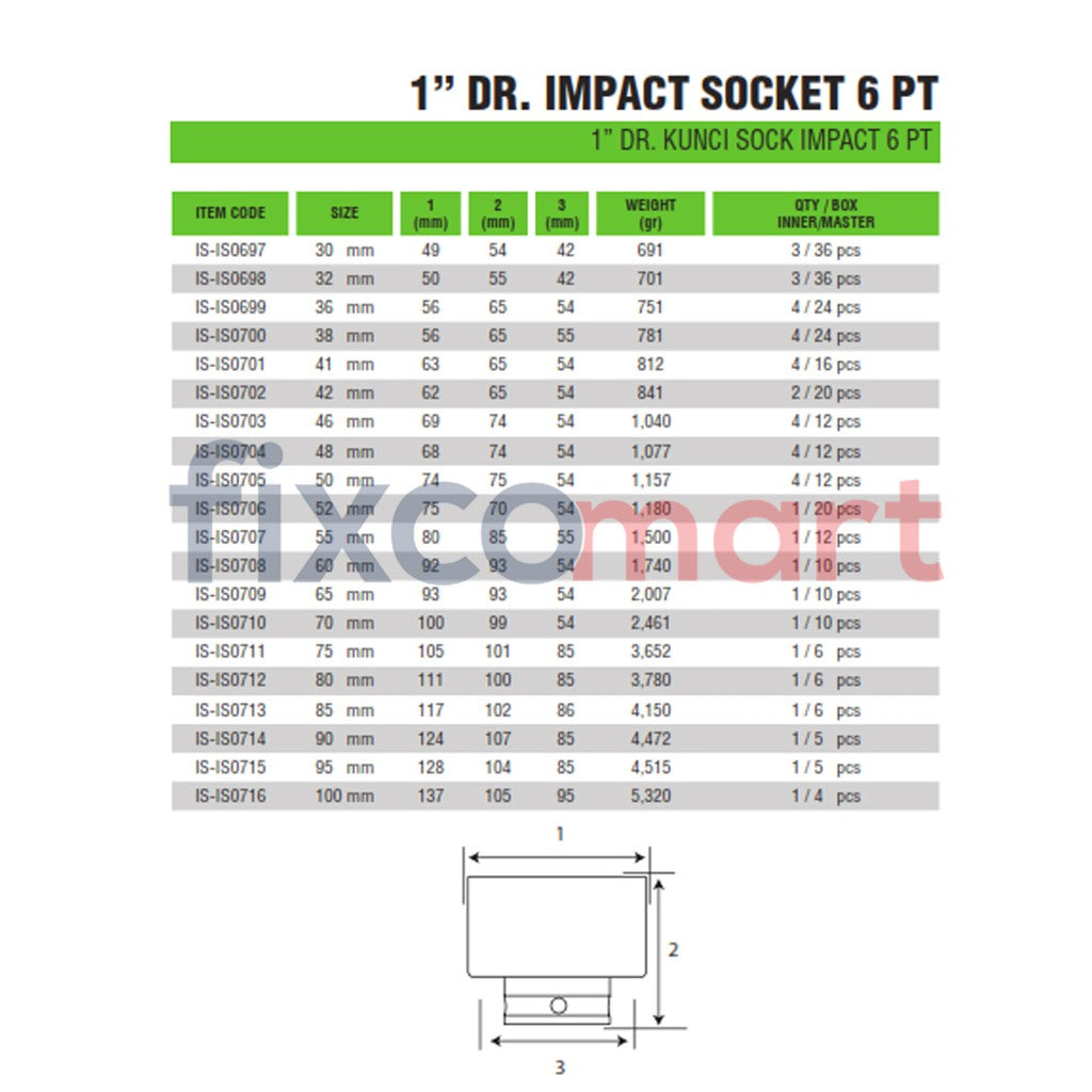 Tekiro Mata Sock Impact 1 Inch 60 Mm 6Pt