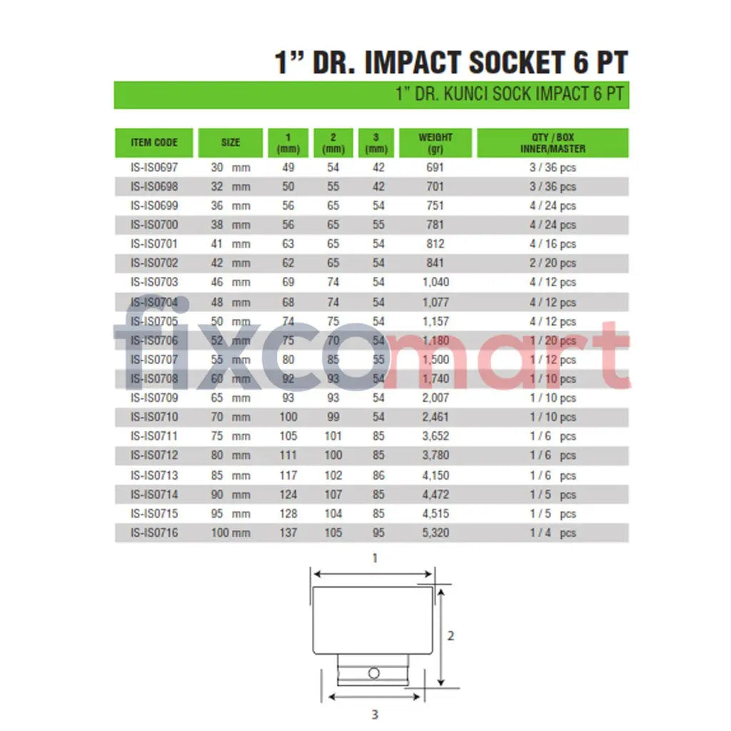 Tekiro Mata Sock Impact 1 Inch 30 Mm 6Pt FIXCOMART