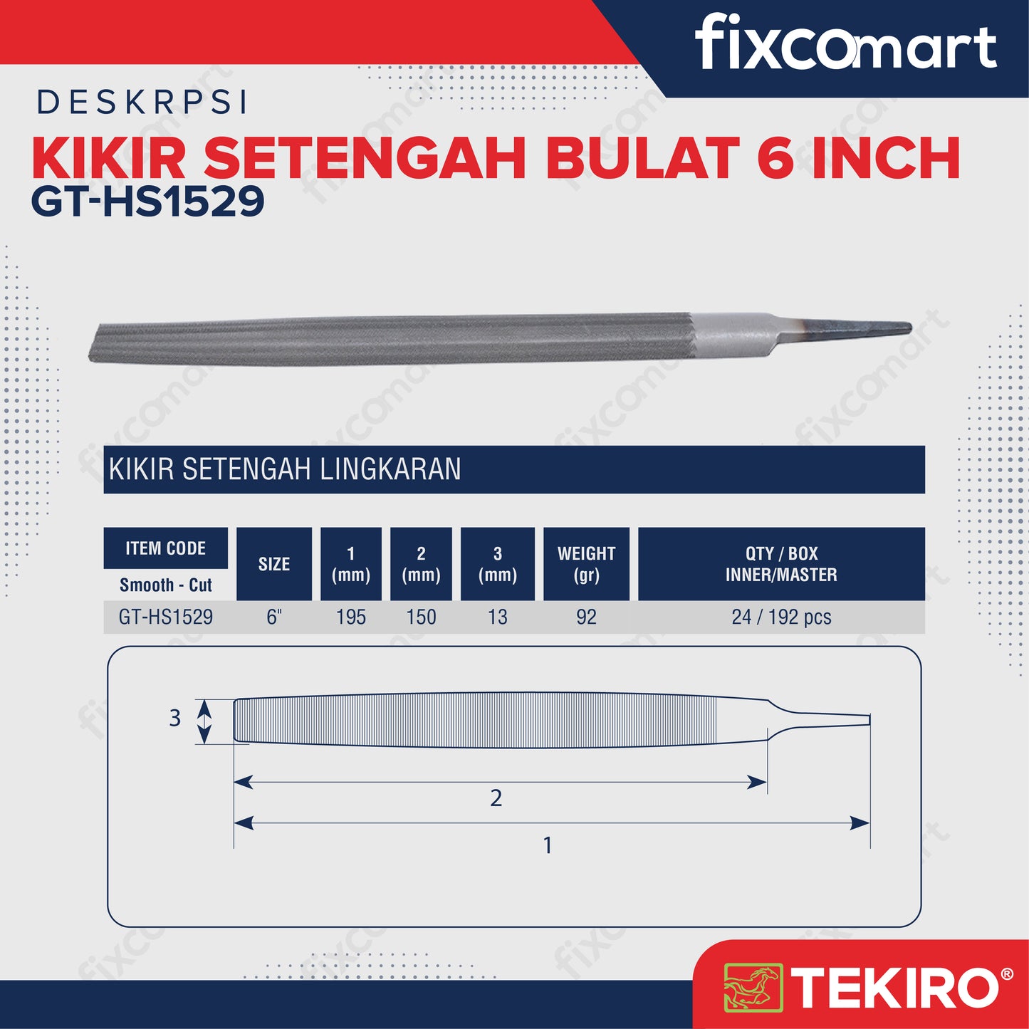 Tekiro Kikir Setengah Bulat Halus 6 Inch