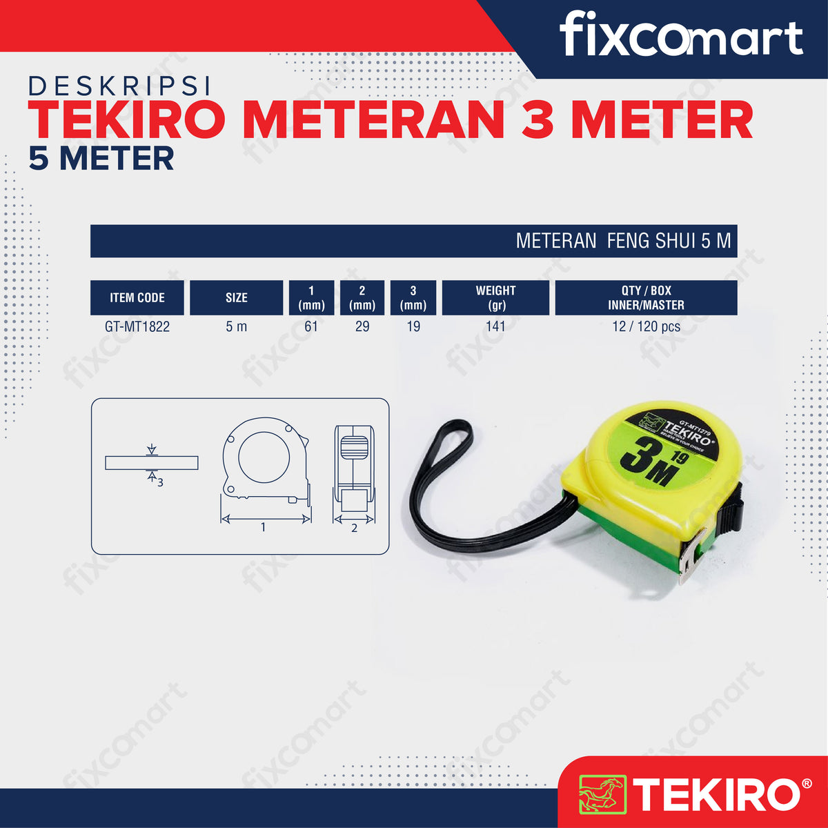 Tekiro Meteran 3 M / Measurement Tape