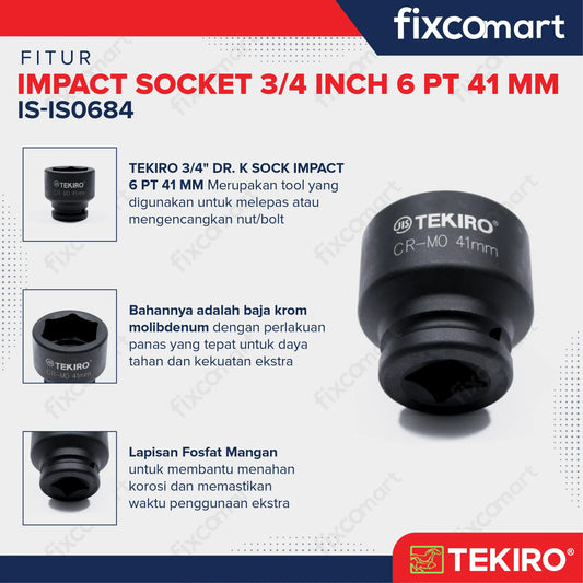Tekiro Impact Socket 3/4 inch 6 PT 41 mm / Mata Sock Impact FIXCOMART