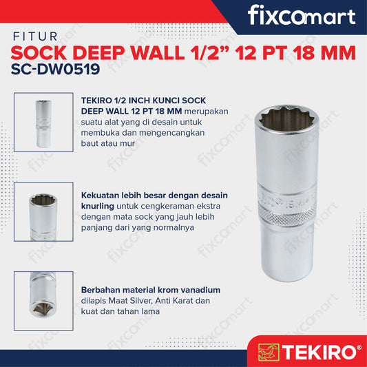 Tekiro Mata Sock Deep Wall 1/2 Inch 12PT 18 mm