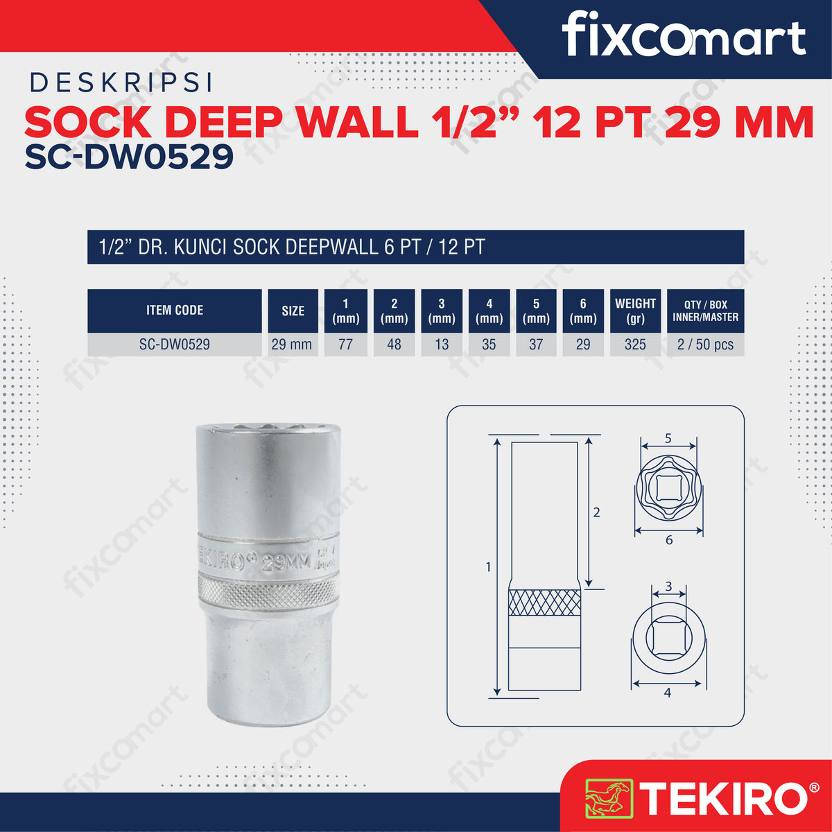 Tekiro Mata Sock Deep Wall 1/2 Inch 29 Mm 12Pt