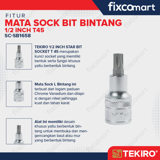 Tekiro Mata Sock Bit Bintang 1/2 Inch T45 / Tekiro Star Bit Socket