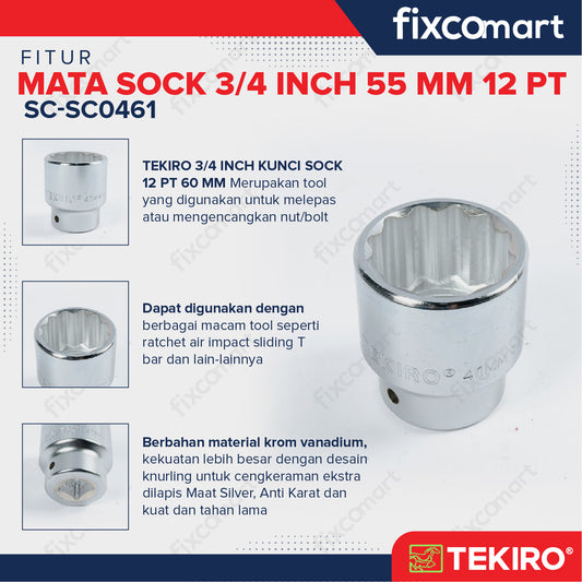 Tekiro Socket 3/4 Inch 60 mm 12 PT / Mata Sock 3/4 Inch