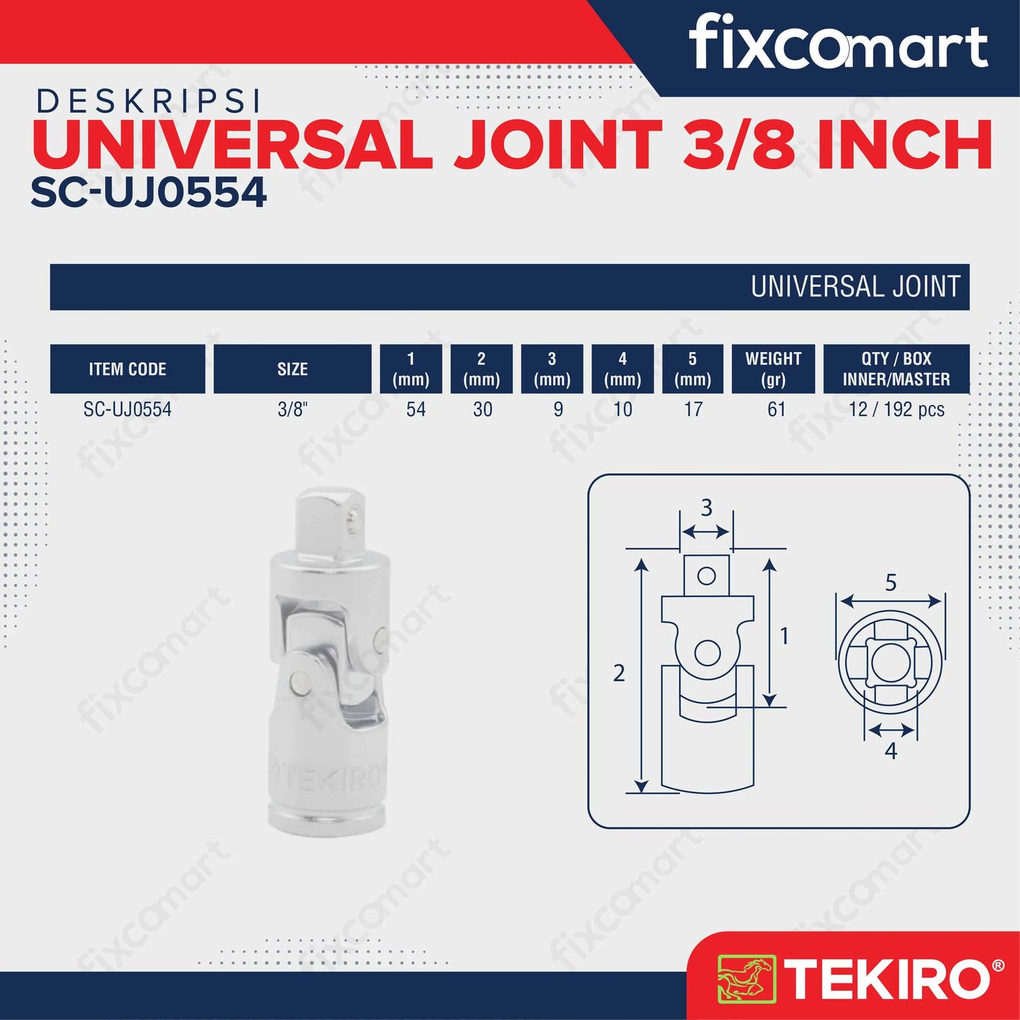 Tekiro Universal Joint 3/8 Inch FIXCOMART