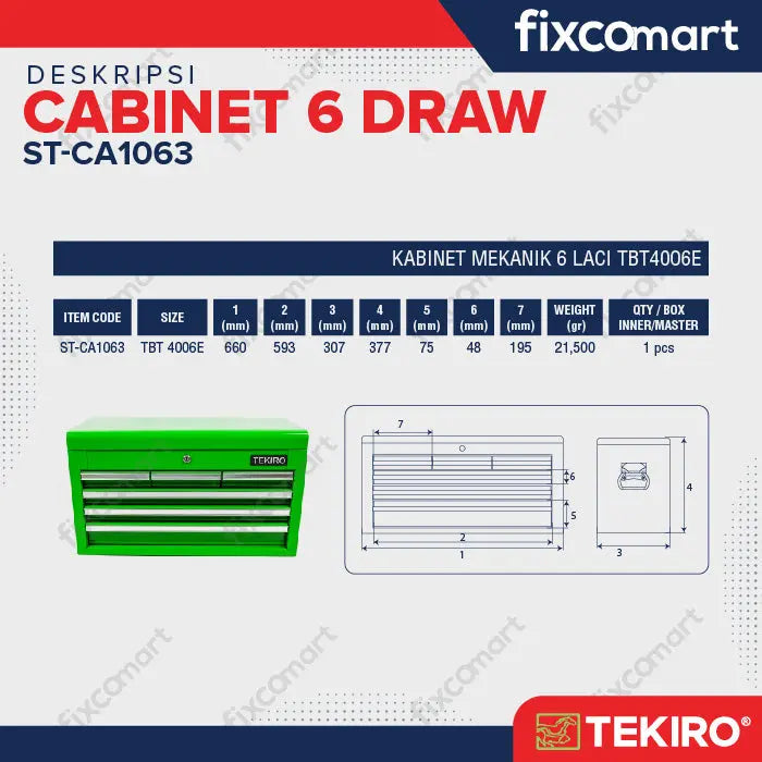 Tekiro Cabinet 6 Draw / Kotak Penyimpanan Perkakas FIXCOMART