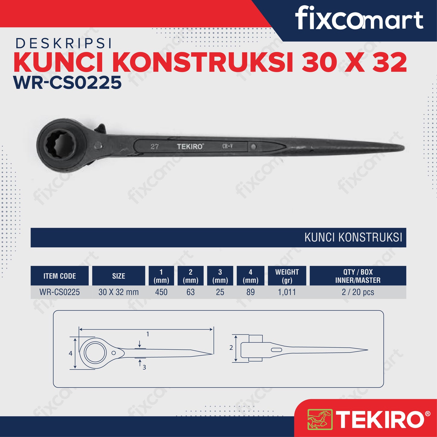 Tekiro Kunci Ring Double Ratchet 30 X 32 mm / Tekiro Contruction Wrench