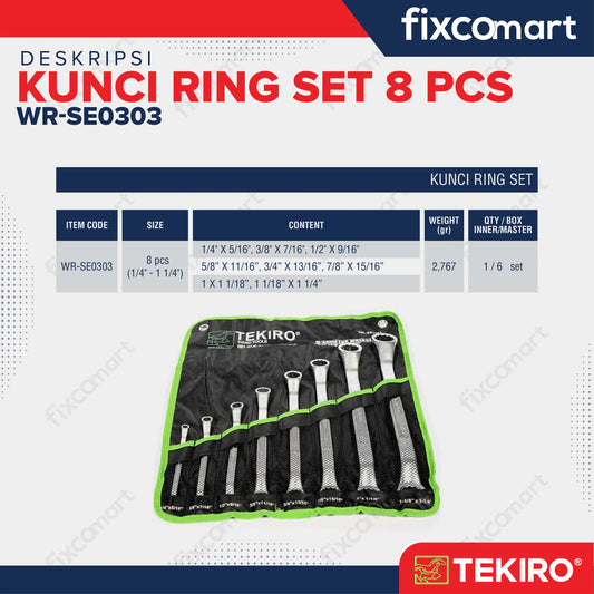Tekiro Kunci Ring Set 8 Pcs 1/4 - 1 1/4 Inch / Kunci Ring Inch Set FIXCOMART