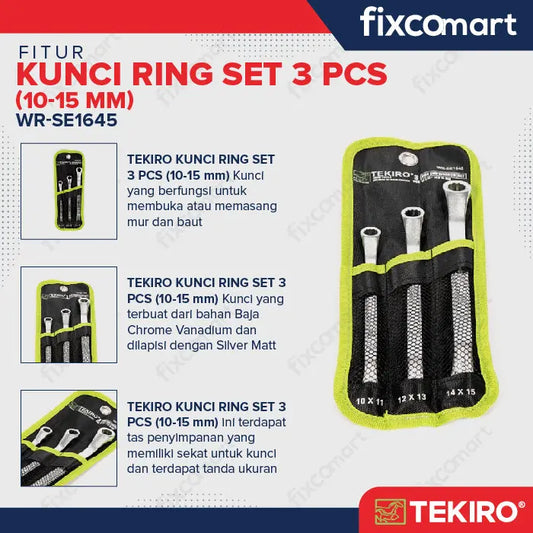 Tekiro Kunci Ring Set 3 Pcs (10-15 Mm) / Tekiro Box End Wrench Set FIXCOMART