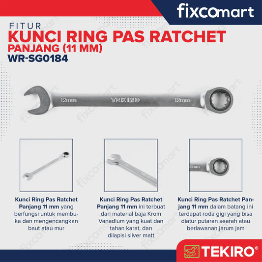 Tekiro Kunci Ring Pas Ratchet 11 mm Panjang FIXCOMART