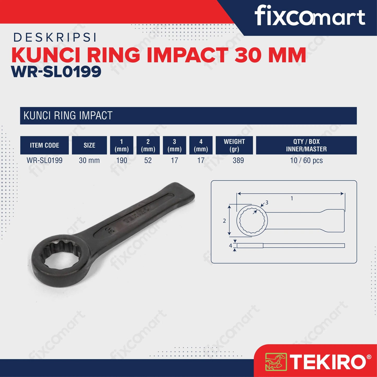 Tekiro Kunci Ring Bulan Set 5 Pcs Obstruction Wrench FIXCOMART