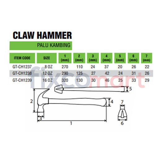 Tekiro Claw Hammer 12 Oz / Palu Kambing Tekiro / Palu Cabut Paku