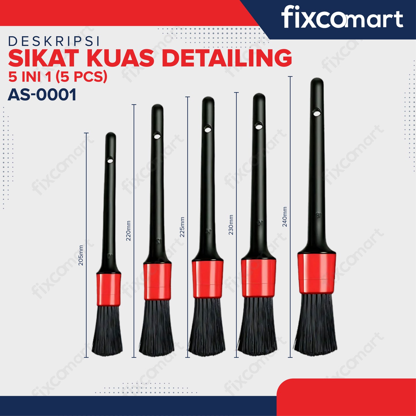 Sikat Kuas alat Detailing 5 Pcs Pembersih Debu Exterior Interior Dashboard 5 in 1 - Paket kuas detailing Interior Exterior Ruang Mesin Velg Mobil 5 IN 1