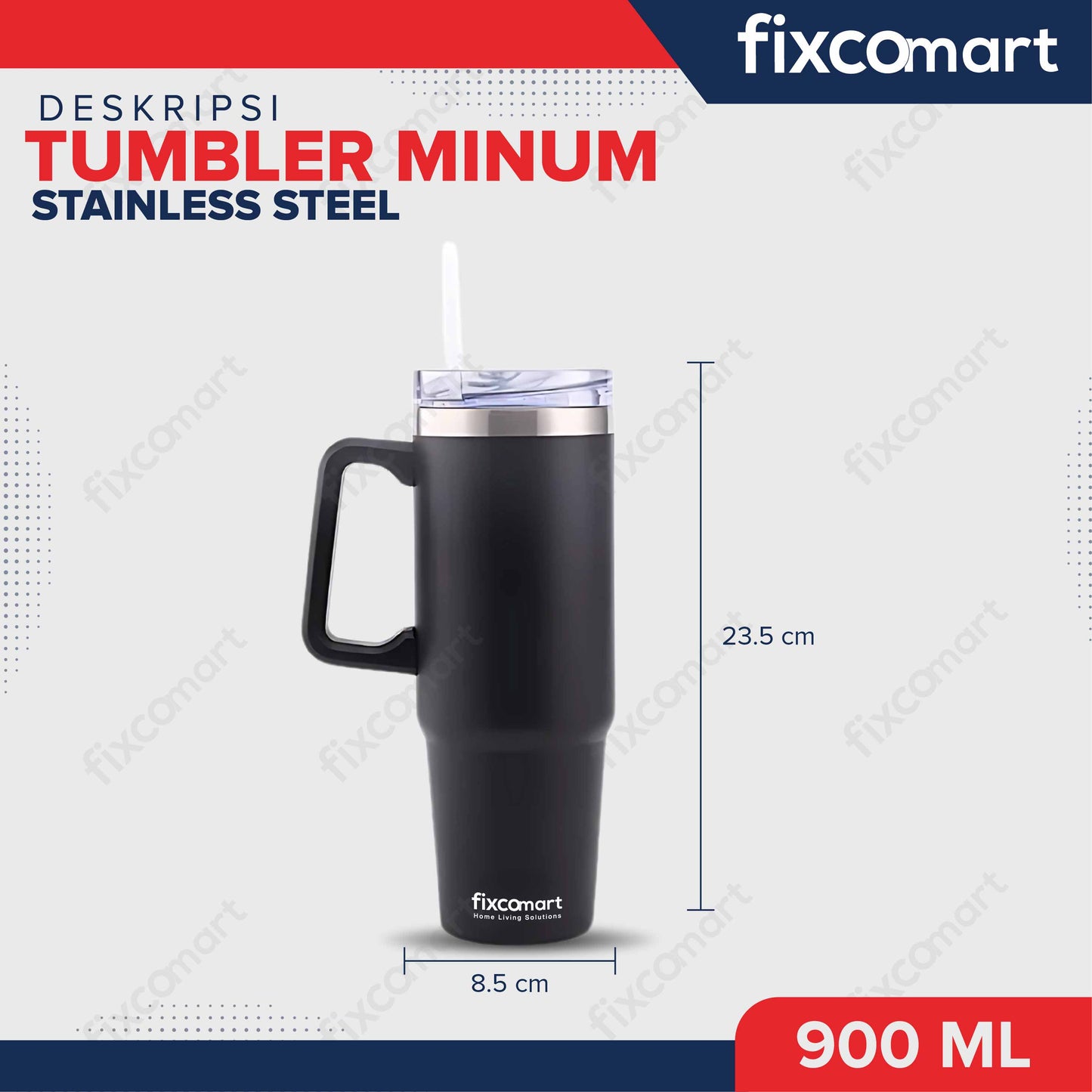 FIXCOMART TUMBLER STAINLESS GAGANG 900ML - Botol Minum besar Menjaga suhu Panas dan Dingin portable BPA FREE STAINLESS 304 - Botol Minum Dengan Gagang 900ML