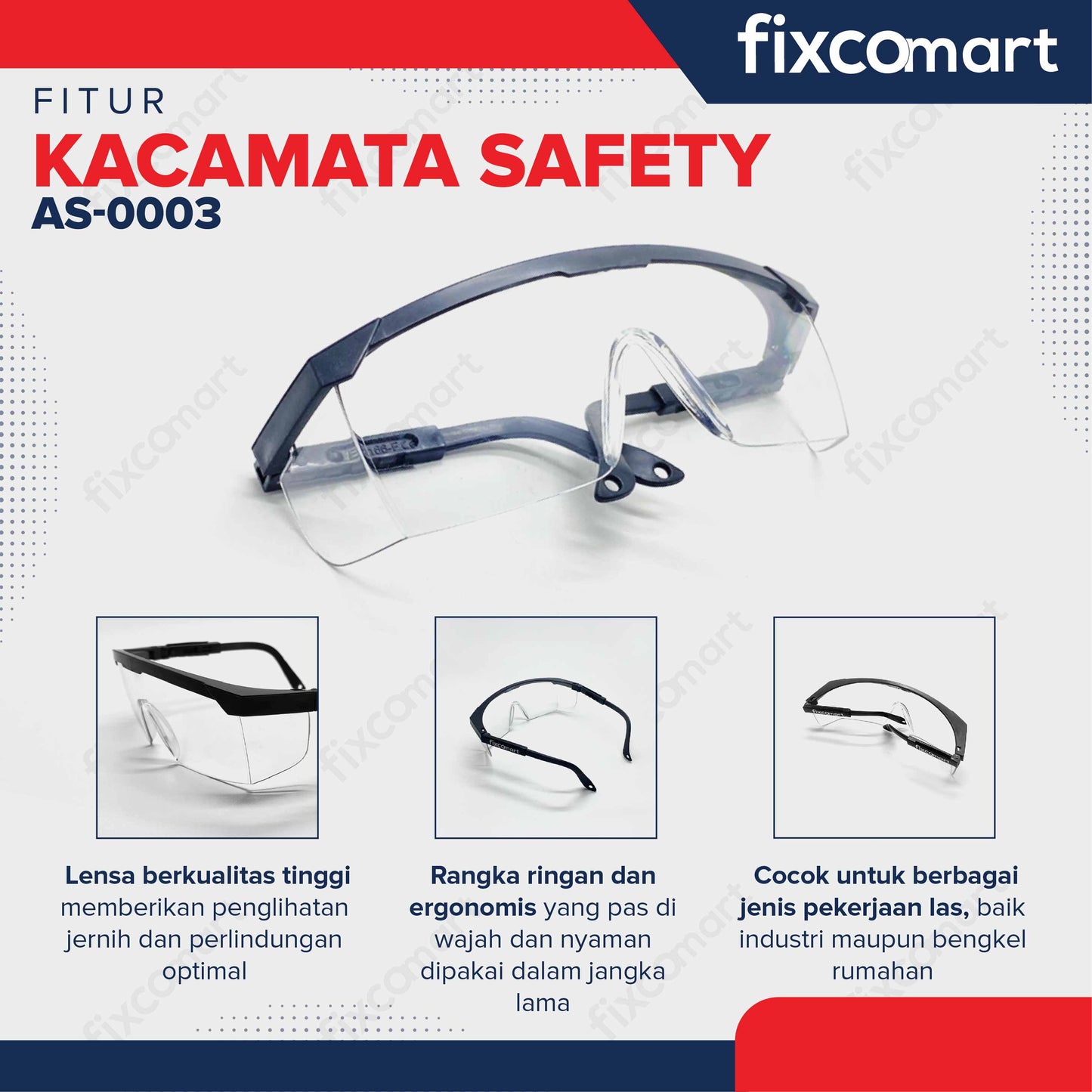 Fixcomart Kacamata Safety Pelindung Mata Anti Debu & Serpihan - Pelindung Mata Tukang & Proyek- Kacamata Kerja Tahan Benturan