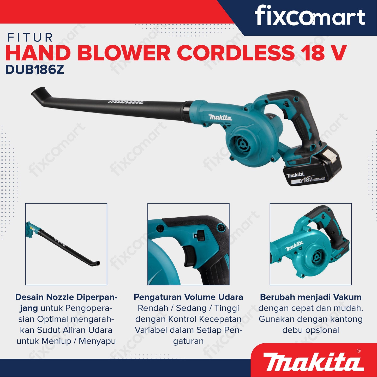 Makita Hand Blower DUB186Z Cordless 18 V Mesin Peniup Angin Baterai - Alat peniup angin