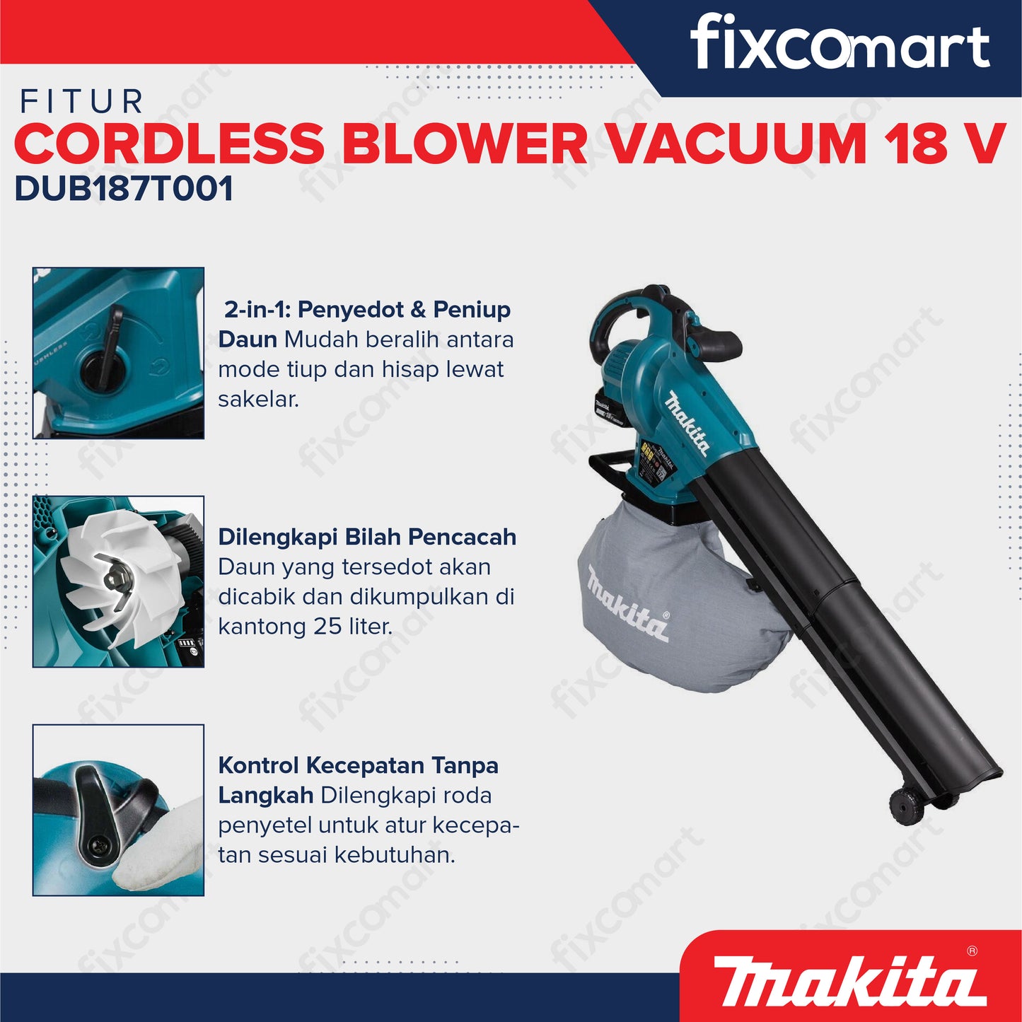 Makita Cordless Blower Vacuum DUB187T001 18 V Unit Charger Battery - Blower Portable