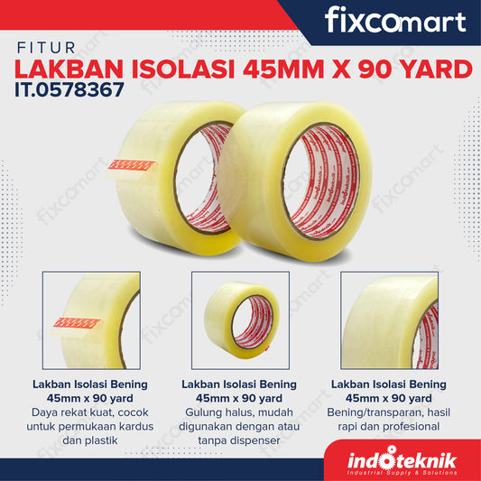 Lakban Isolasi Bening INDOTEKNIK Tape -  Alat Perekat Lakban Packing Lakban/Isolasi Kuat Lakban tebal Lakban 90 - 1000 Yard