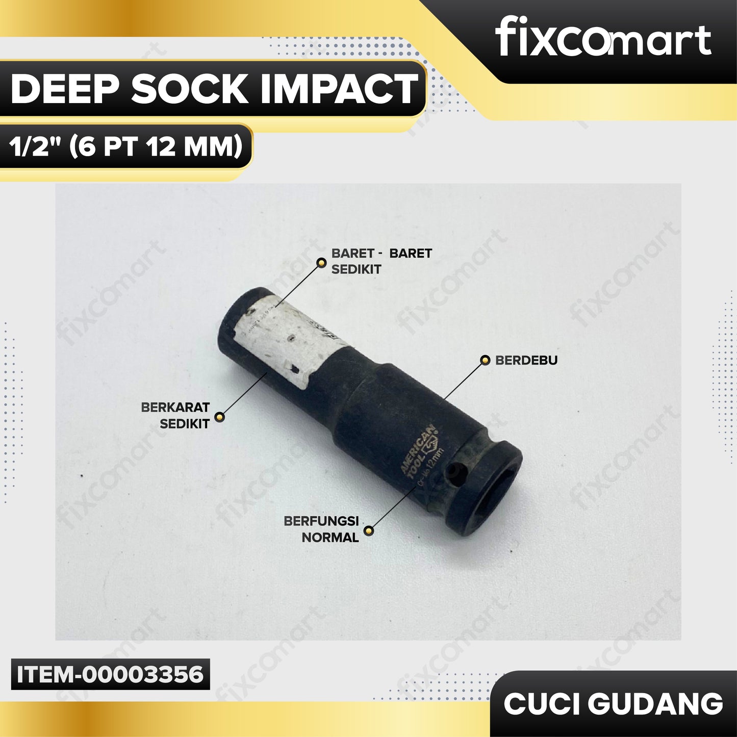 AMERICAN TOOL 1/2" Dr. Deep Sock Impact 6 PT 12 mm