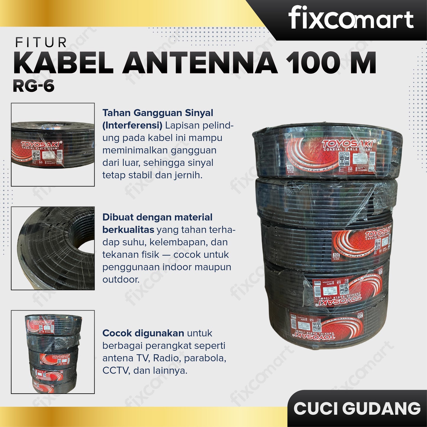 Toyosaki Coaxial Cable RG-6 100M