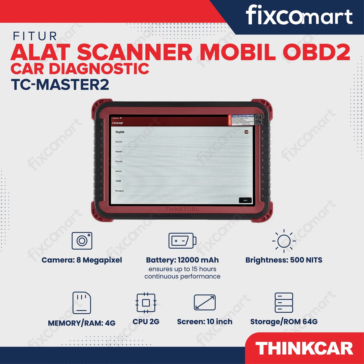 ThinkCar Master2 Alat Scanner Mobil OBD2 Car Diagnostic - Thinkcar TC-Master2  Alat Scanner Mobil OBD2 Profesional