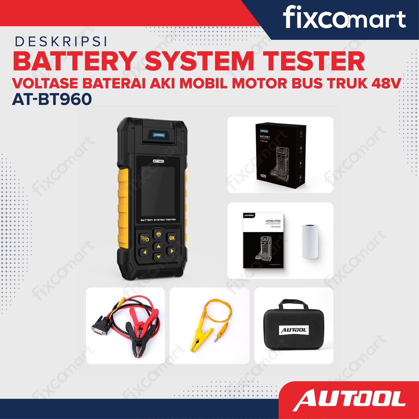 AUTOOL AT-BT960 Battery System Tester – Alat Uji Baterai Aki Mobil, Motor, Bus, dan Truk 48V