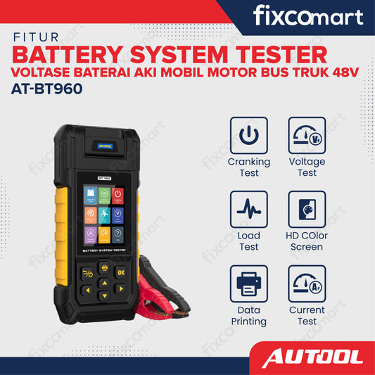 AUTOOL AT-BT960 Battery System Tester – Alat Uji Baterai Aki Mobil, Motor, Bus, dan Truk 48V