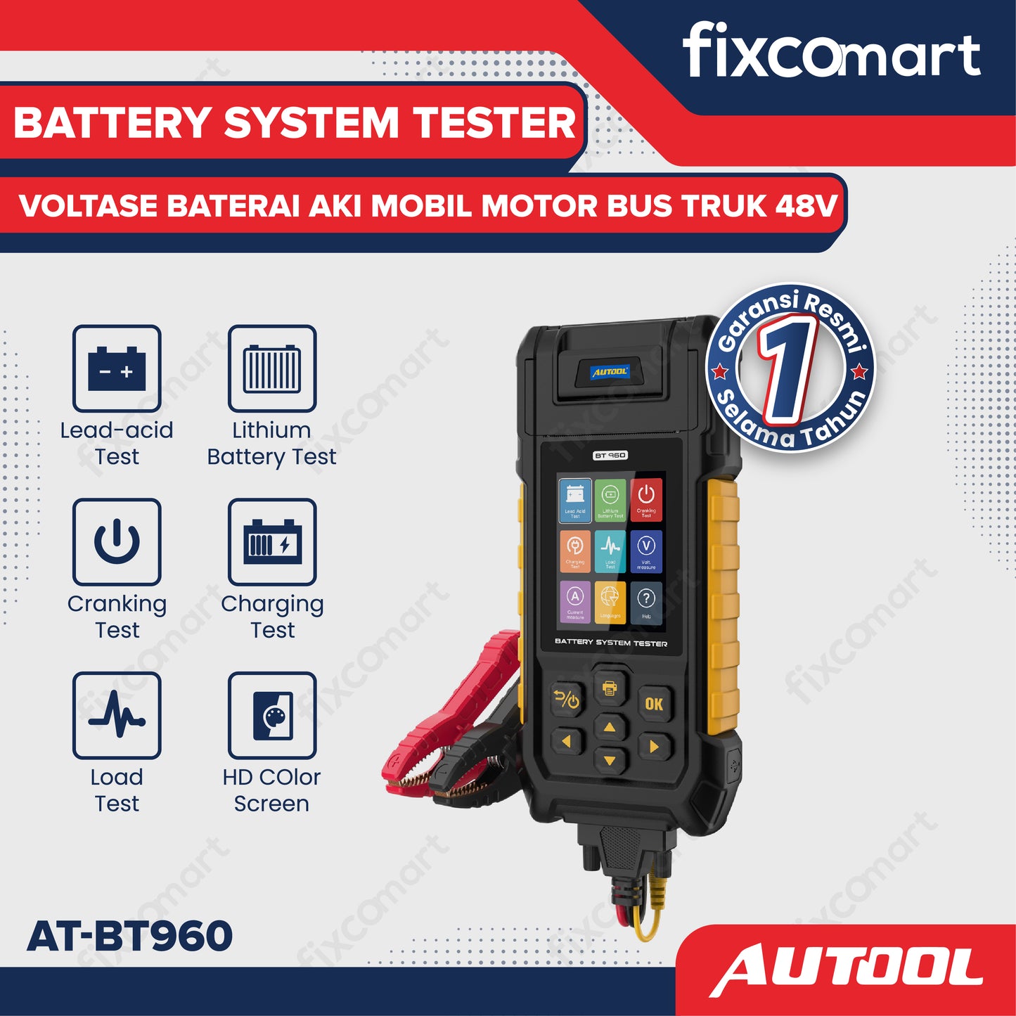 AUTOOL AT-BT960 Battery System Tester – Alat Uji Baterai Aki Mobil, Motor, Bus, dan Truk 48V