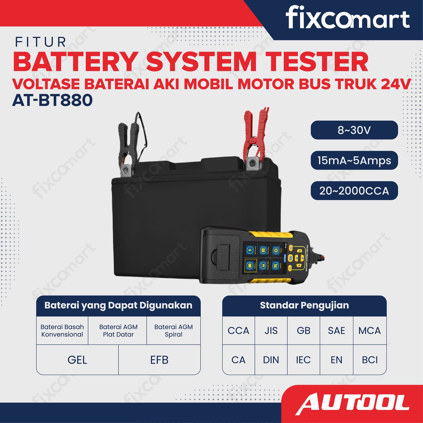 Autool BT880 Battery System Tester Tester Voltase Baterai Aki Mobil Motor Bus Truk 24V