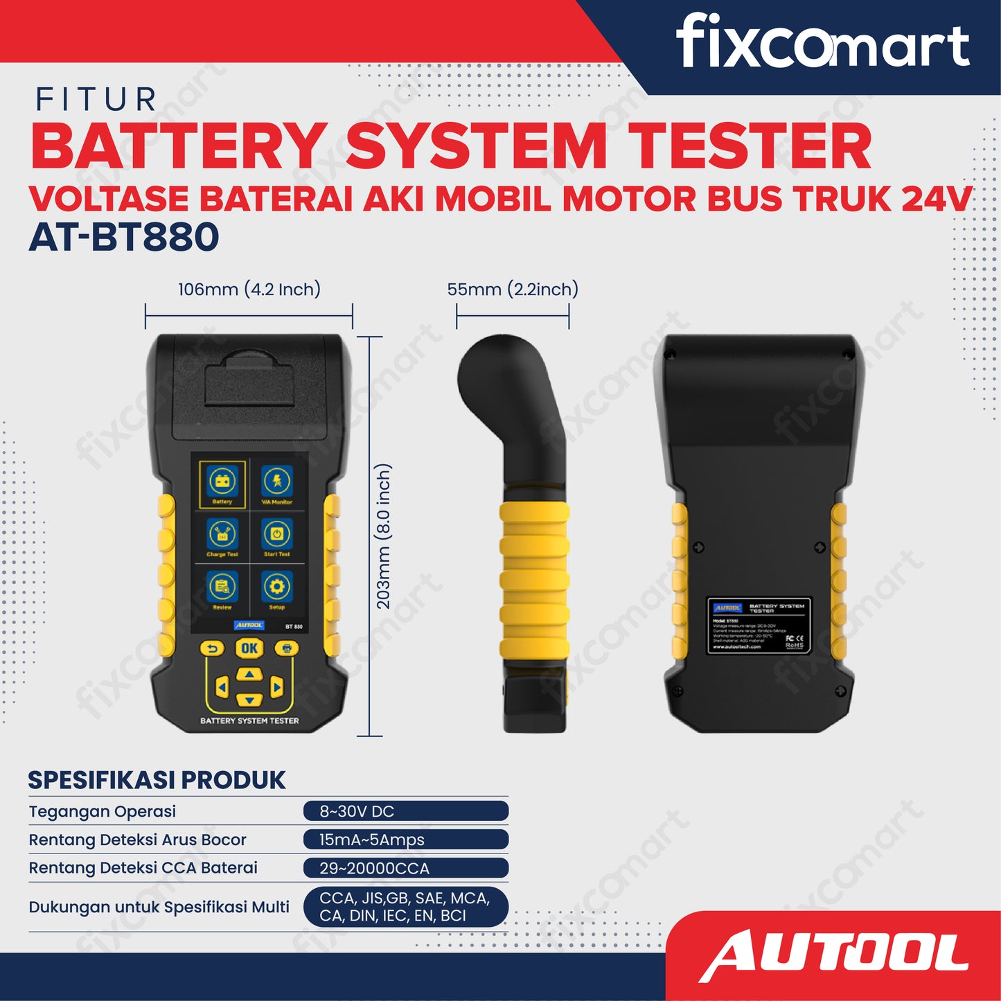 Autool BT880 Battery System Tester Tester Voltase Baterai Aki Mobil Motor Bus Truk 24V