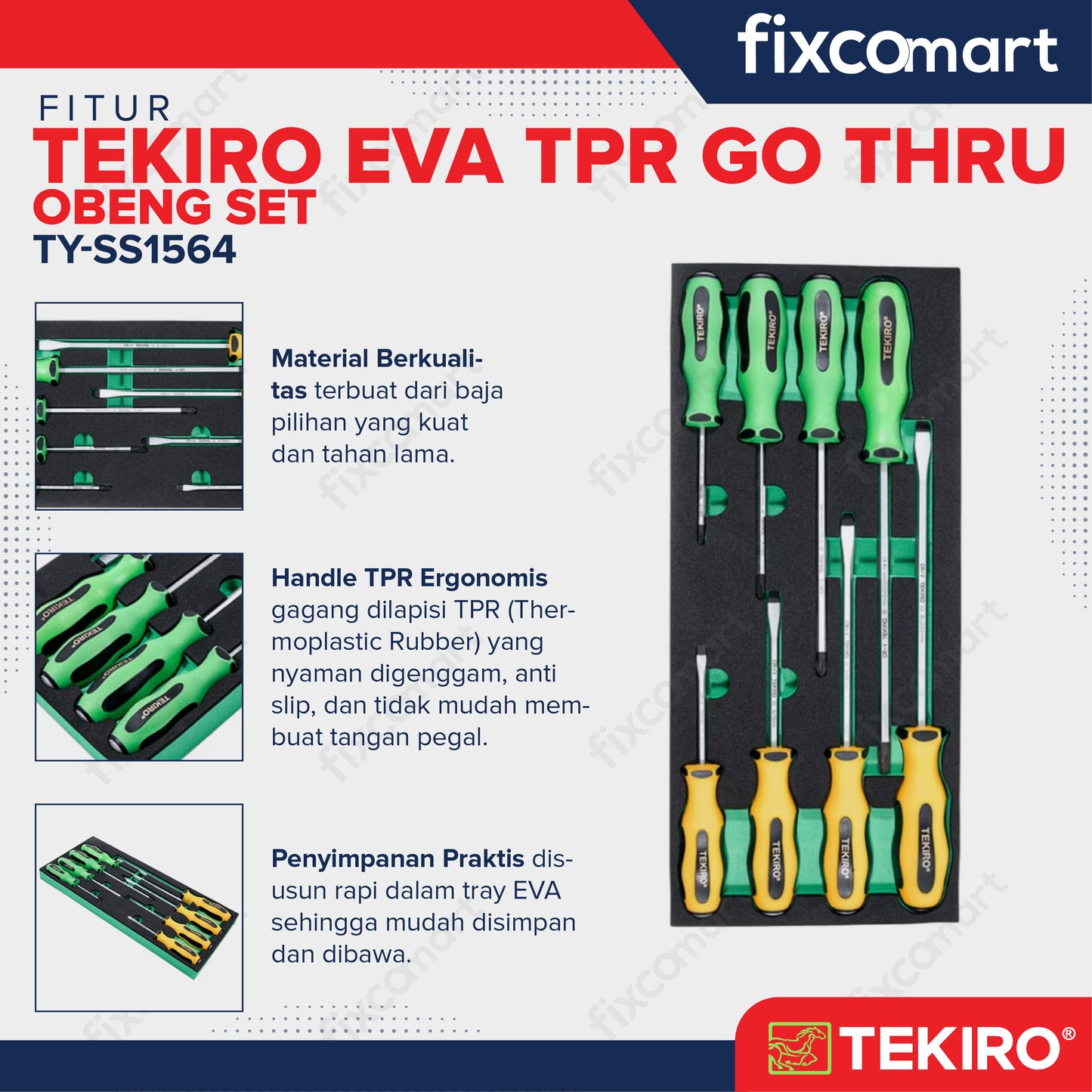 TEKIRO Eva Tpr Go Thru Obeng Set (8 PCS) TY-SS1564 - Obeng Set TEKIRO