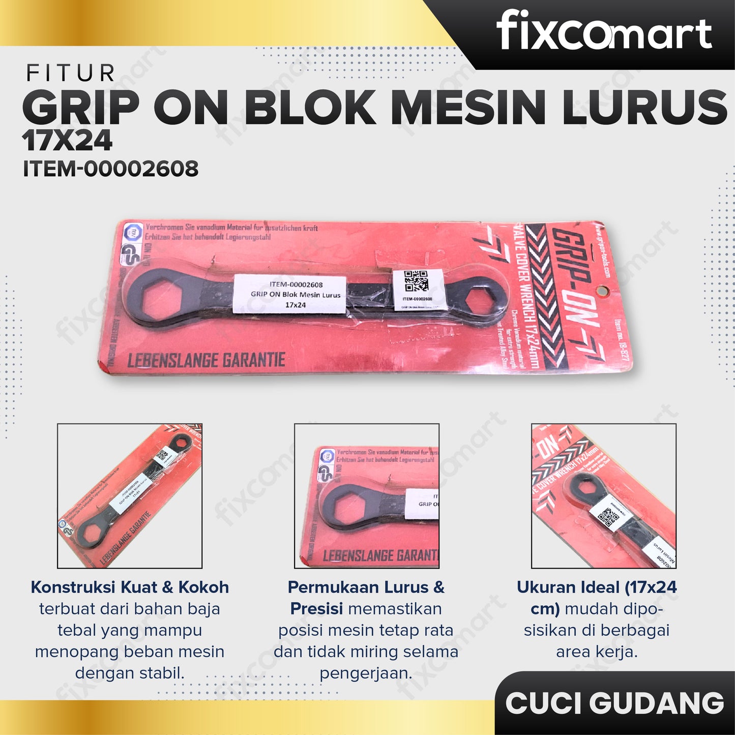 GARAGE SALE - GRIP ON Blok Mesin Lurus 17x24