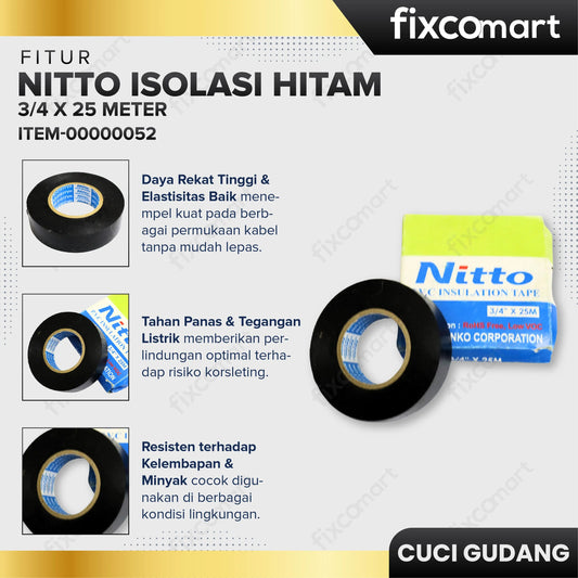 GARAGE SALE - NITTO Isolasi Hitam 3/4 x 25 Meter FIXCOMART
