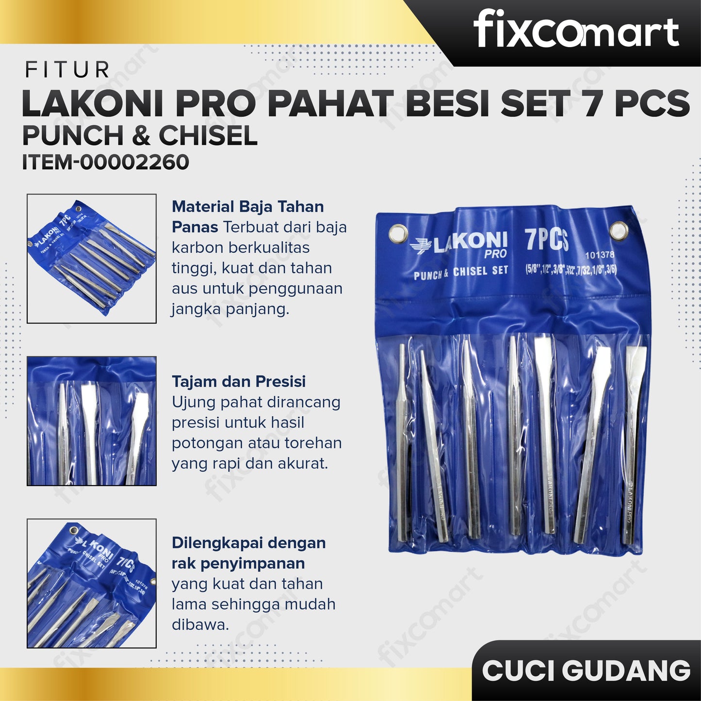 GARAGE SALE - LAKONI PRO Pahat Besi Set 7 Pcs Punch & Chisel