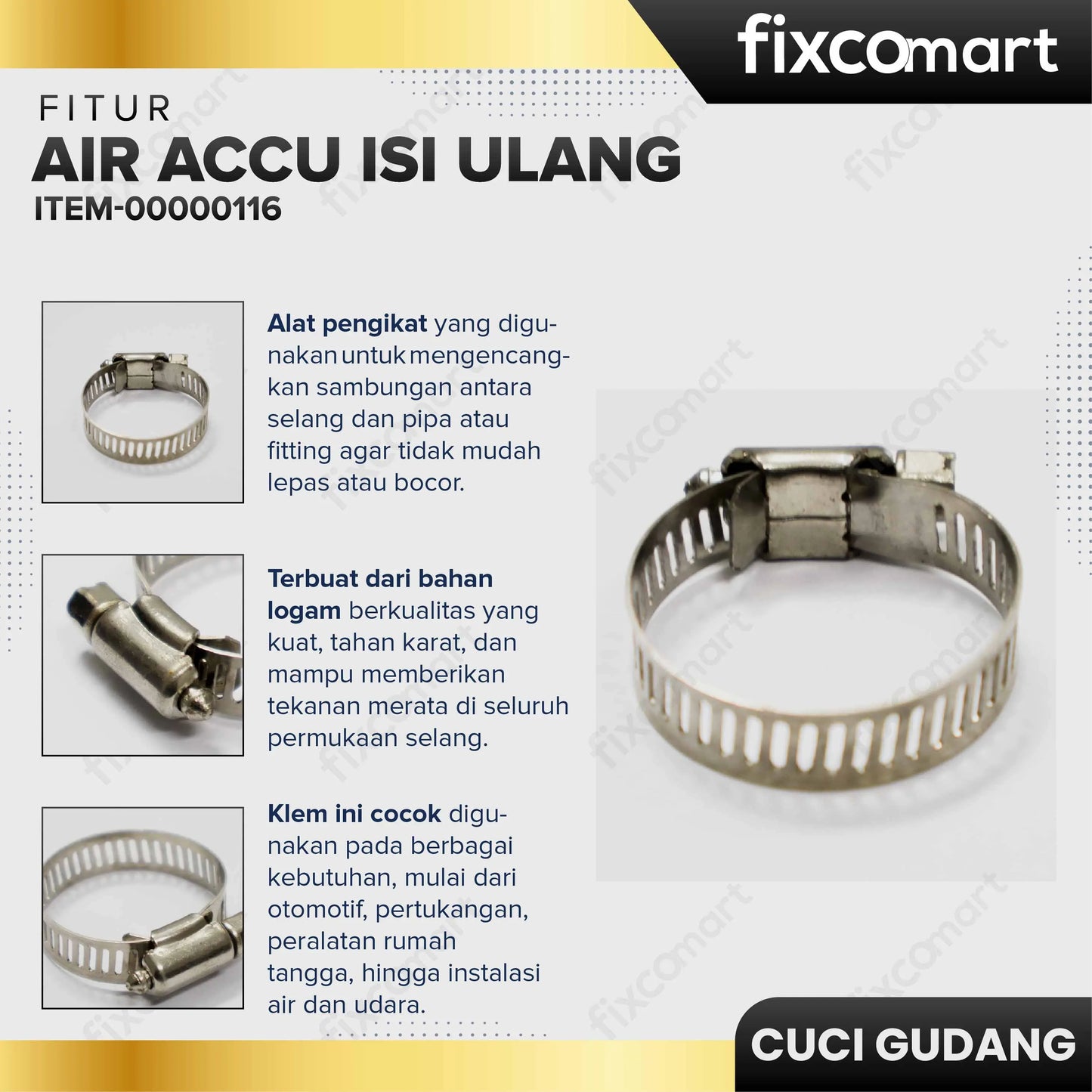 GARAGE SALE - NO BRAND Klem Selang 1 - 1/2" FIXCOMART