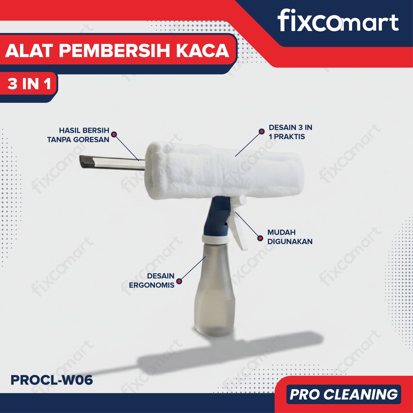 🎁 Fixcomart Alat Pembersih Kaca 3 in 1 Spray Glass Cleaning Brush - Pembersih Kaca 3 in 1 Spray Mop Squeegee Multifungsi PROCL-W06 (100% off)
