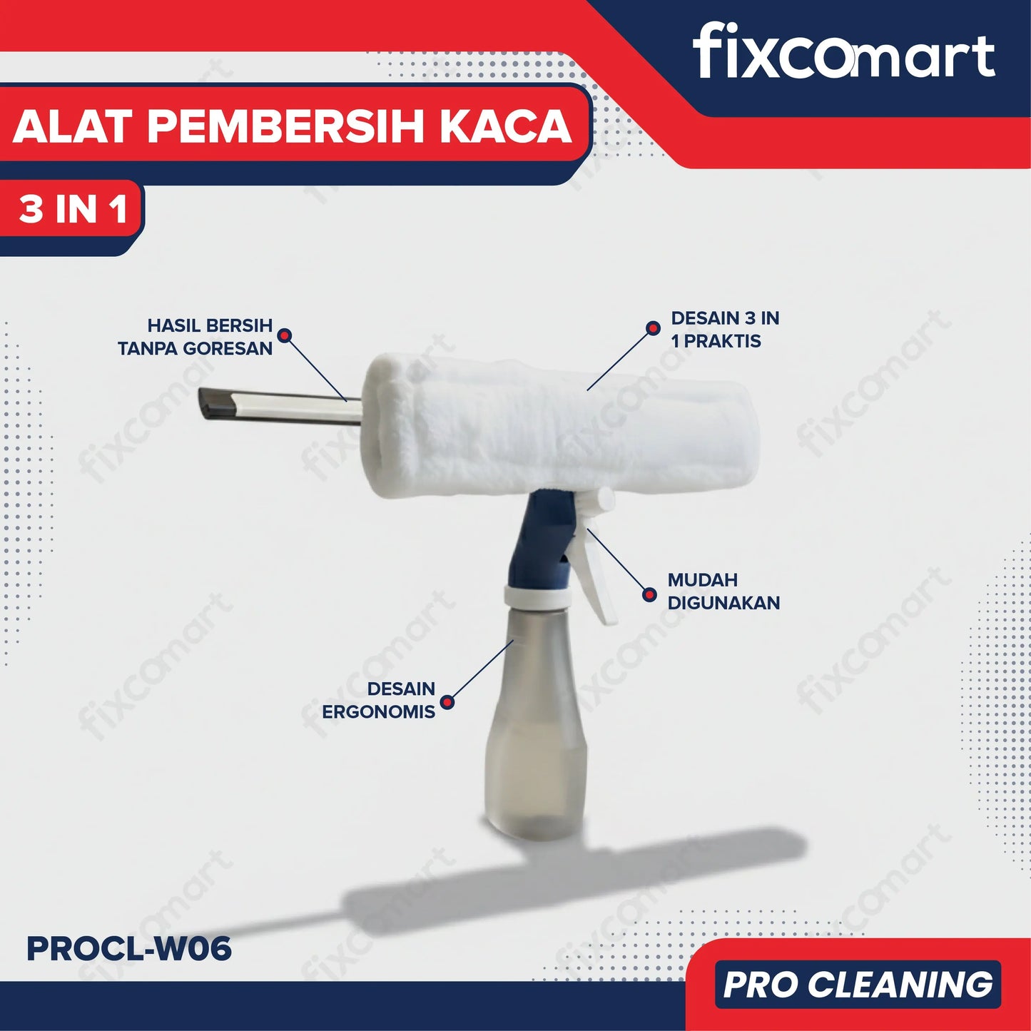 🎁 Fixcomart Alat Pembersih Kaca 3 in 1 Spray Glass Cleaning Brush - Pembersih Kaca 3 in 1 Spray Mop Squeegee Multifungsi PROCL-W06 (100% off) FIXCOMART