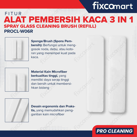 Fixcomart Refill Alat Pembersih Kaca 3 in 1 Fixcomart PROCL-W06R Isi 2 Pcs FIXCOMART