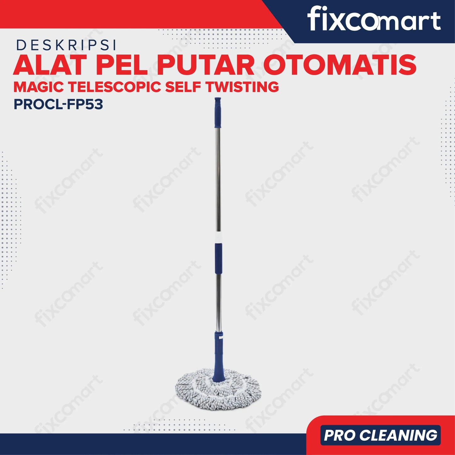 Fixcomart Pro Cleaning Alat Pel Putar Otomatis Magic Telescopic Self Twisting - Alat Pel Lantai Putar Otomatis Magic Mop Stainless Steel FIXCOMART