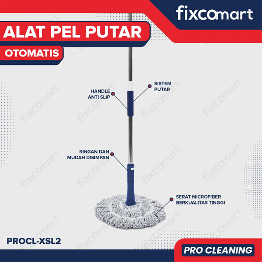 Fixcomart Pro Cleaning Alat Pel Putar Otomatis Magic Telescopic Self Twisting - Alat Pel Lantai Putar Otomatis Magic Mop Stainless Steel FIXCOMART