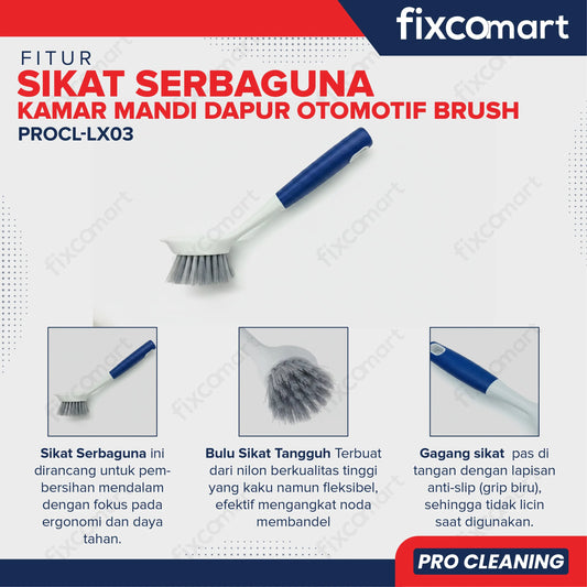 Fixcomart Pro Cleaning Sikat Pembersih Serbaguna - Sikat Kamar Mandi & Dapur Bulu Nilon Kuat Anti Slip - Sikat Otomotif Dapur Kamar Mandi FIXCOMART