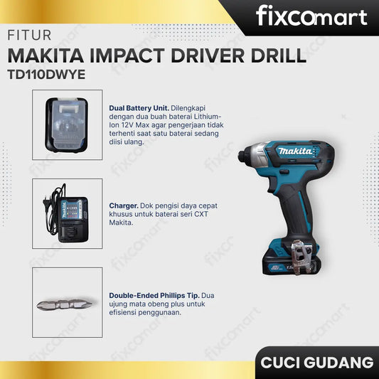 GARAGE SALE - Makita TD 110 DWYE Mesin Bor Impact / Impact Driver Drill FIXCOMART