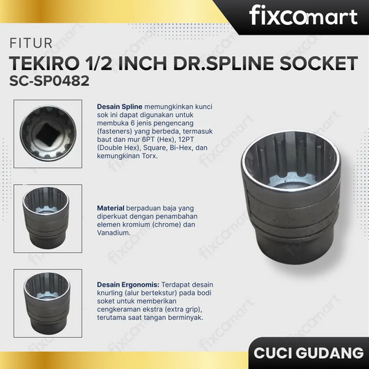 GARAGE SALE - Tekiro 1/2 inch DR. Spline Socket Mata Sock Spline (28 mm) FIXCOMART