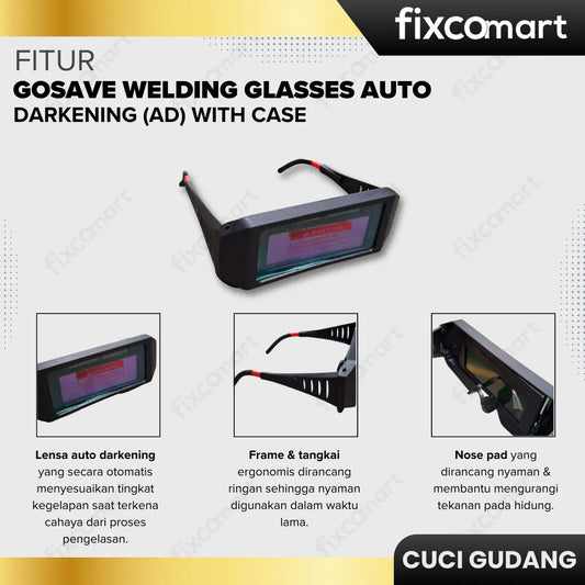 GARAGE SALE-GOSAVE WELDING GLASSES AUTO DARKENING (AD) WITH CASE–Spesial Cuci Gudang, Borong Sekarang~ FIXCOMART